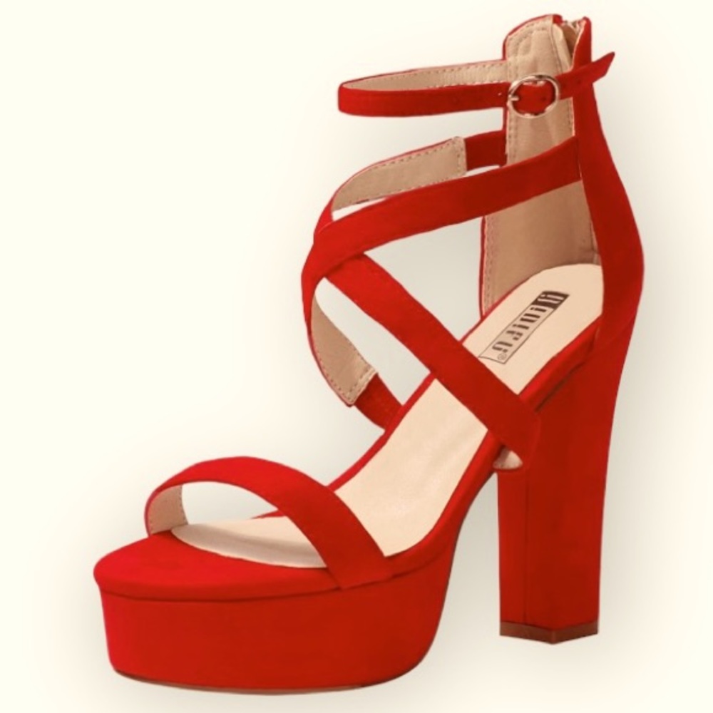 IDIFU NWT Mandy Platform Chunky High Heel Red Shoe Sandals Sz 6.5 -like new